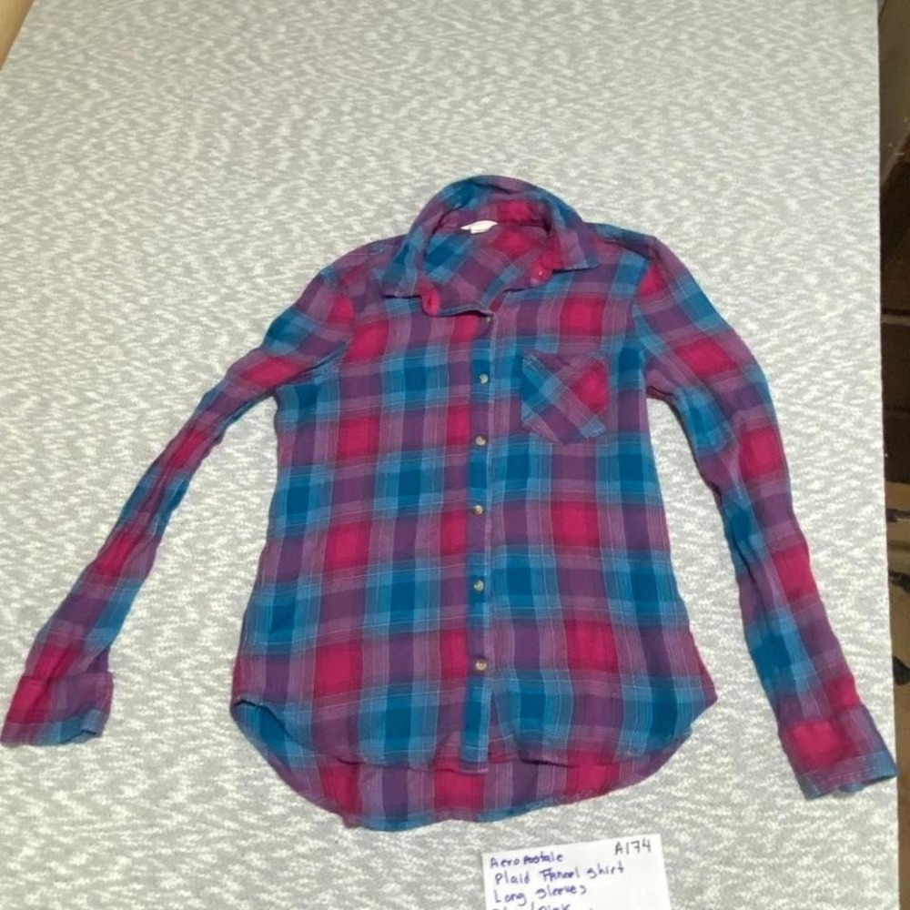 Aeropostale blue/pink plaid flannel shirt women M. SKU-A174#flannel #y2k